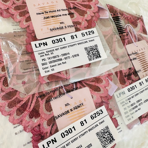 Savage X Fenty Sweet Jam Red Savage Not Sorry Strappy Lace Brazilian Panty - Picture 11 of 11